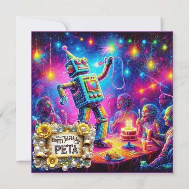 PETA ~ Cartão de Aniversário ~ Robô ~ (Frente)