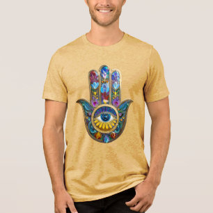 Pétalas Coloridas Folhas Hamsa Safira Terceiro Olh
