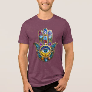 Pétalas Coloridas Folhas Hamsa Safira Terceiro Olh