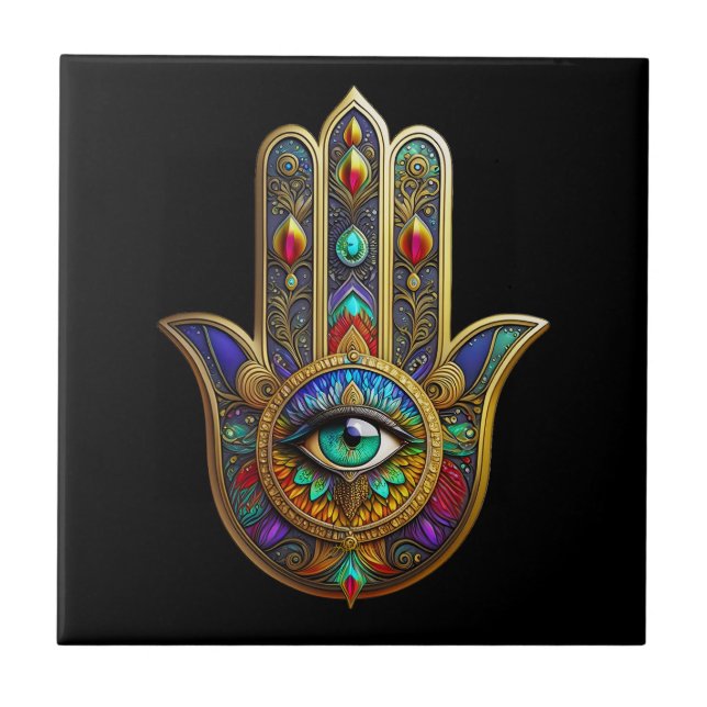 Pétalas de Flor de Cor de Pavão Hamsa Terceiro Olh (Frente)