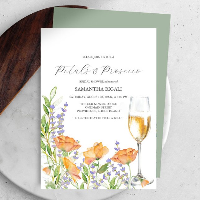 Pétalas de flores silvestres e Chá de panela Prose (Petals and Prosecco bridal shower invitations watercolor wildflowers by Victoria Grigaliunas )