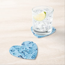 Pétalas de Mosaico Azul Coração Porta-Copos de Pap