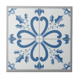 Pétalas de Natal e flores azulejo azul