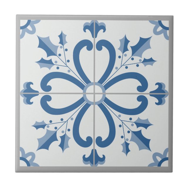 Pétalas de Natal e flores azulejo azul (Frente)