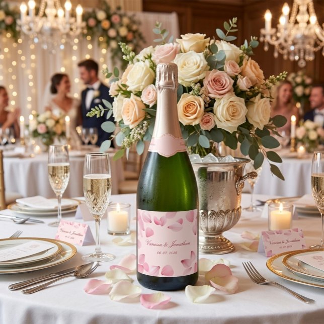 Pétalas de Rosa Rosa Romântico Casamento Garrafa d (Criador carregado)