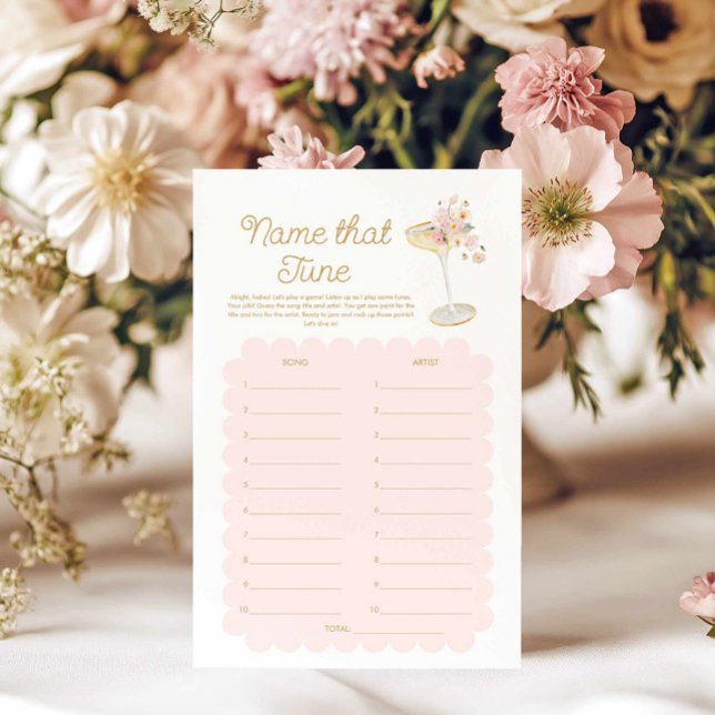 Pétalas e Prosecco: O Jogo de Adivinhar a Música (Blush Pink Name that Tune Petals and Prosecco Bridal Shower Game)