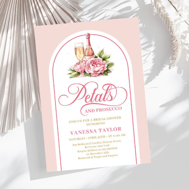 Pétalas modernas e convite de casamento água-prose (Modern petals and prosecco watercolor bridal Invitation)