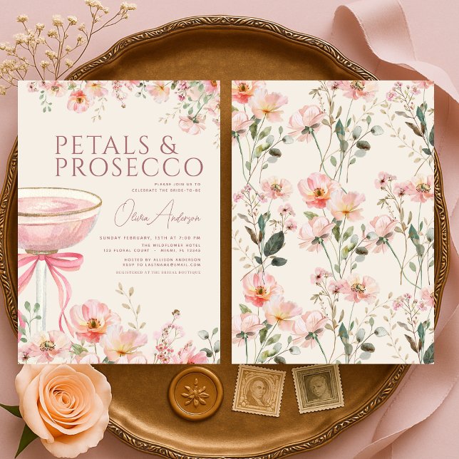 Pétalas & Prosecco Rosa Coquette Laço Convite Chá  (Criador carregado)