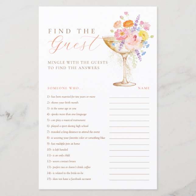 Petals & Prosecco Bridal Shower Find the Guest (Frente)