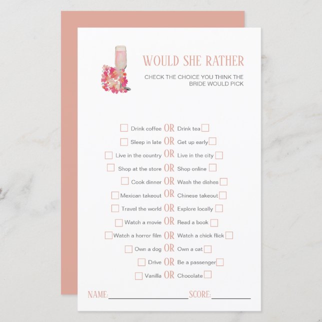 Petals & Prosecco Chá de panela Ela preferencialme (Frente/Verso)