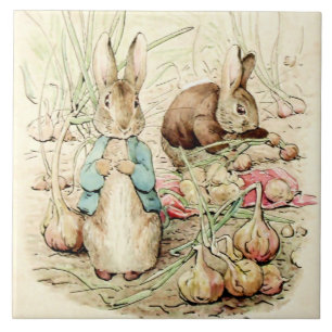 Peter e Benjamin reúnem cebolas por Beatrix Potter
