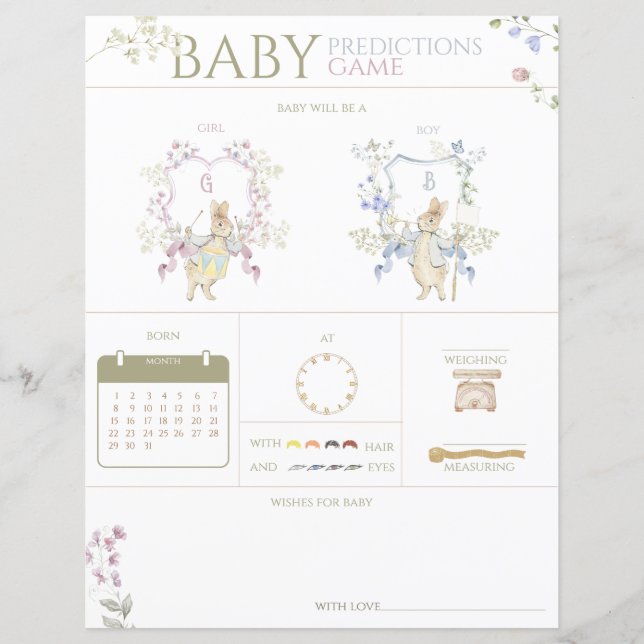 Peter, o jogo de adivinhação do Chá de fraldas do  (Frente)