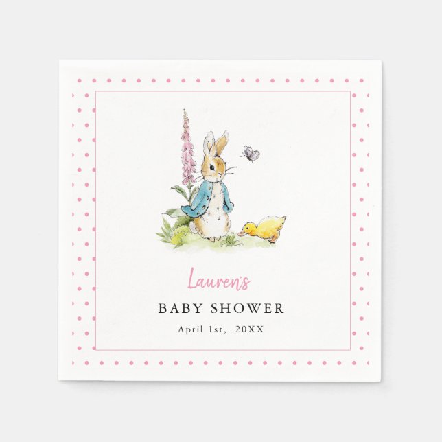 Peter Rabbit Baby Girl chá Rosa e guardanapos bran (Frente)
