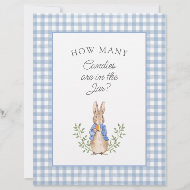 Peter Rabbit Blue Gingham Baby Shower Game Sign (Frente)
