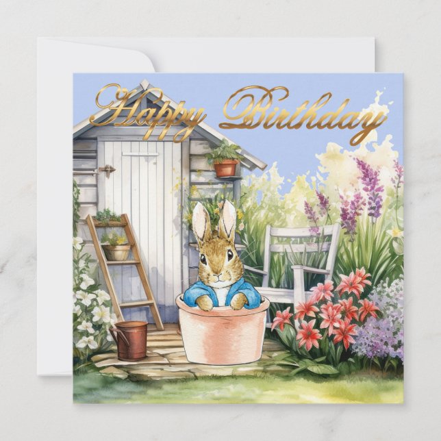 Peter the Rabbit Garden Shed Happy Birthday (Frente)