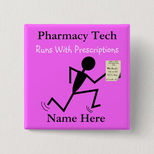 Pharmacy Tech Name Pins Badge Pink (Frente)