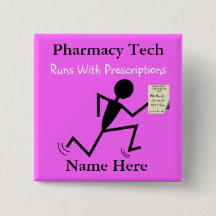 Pharmacy Tech Name Pins Badge Pink