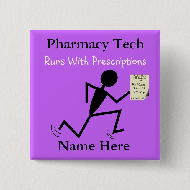 Pharmacy Tech Name Pins Badge Purple (Frente)