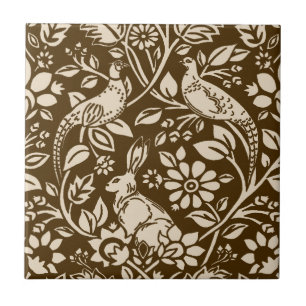 Pheasant and Hare Patterno, Brown and Cream