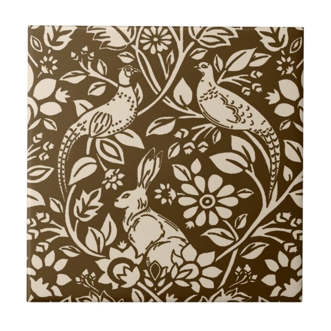 Pheasant and Hare Patterno, Brown and Cream (Frente)