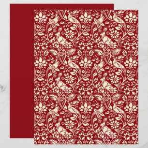 Pheasant and Hare Patterno, Deep Red and Cream