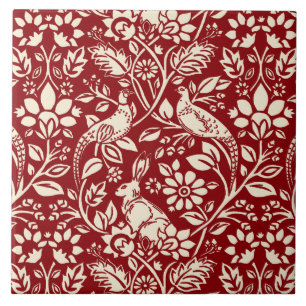 Pheasant and Hare Patterno, Deep Red & Cream