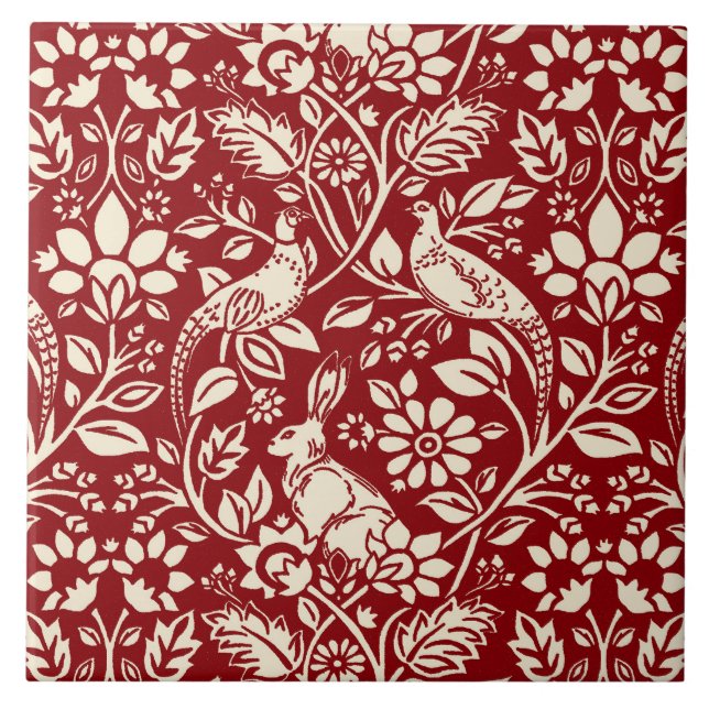 Pheasant and Hare Patterno, Deep Red & Cream (Frente)