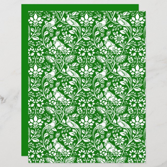 Pheasant and Hare Patterno, Emerald Green e White (Frente/Verso)