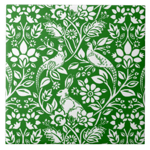 Pheasant and Hare Patterno, Emerald Green e White