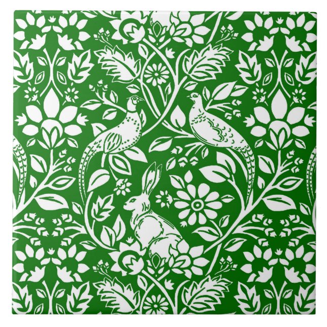 Pheasant and Hare Patterno, Emerald Green e White (Frente)