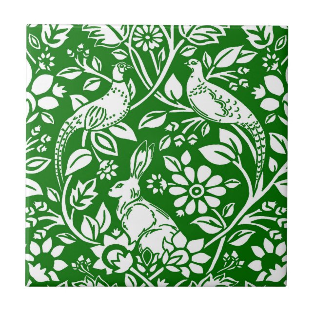 Pheasant and Hare Patterno, Emerald Green & White (Frente)