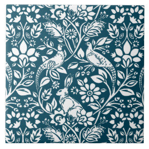 Pheasant and Hare Patterno, Indigo Blue & White