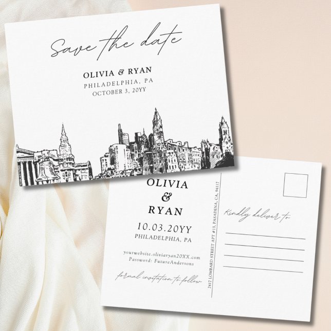 Philadelphia Salve a data do casamento do cartão p (Philadelphia Save the Date Postcard Wedding)