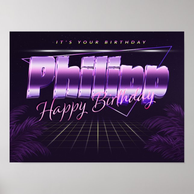 Philipp Name Vorname lila retro Poster Geburtstag (Frente)