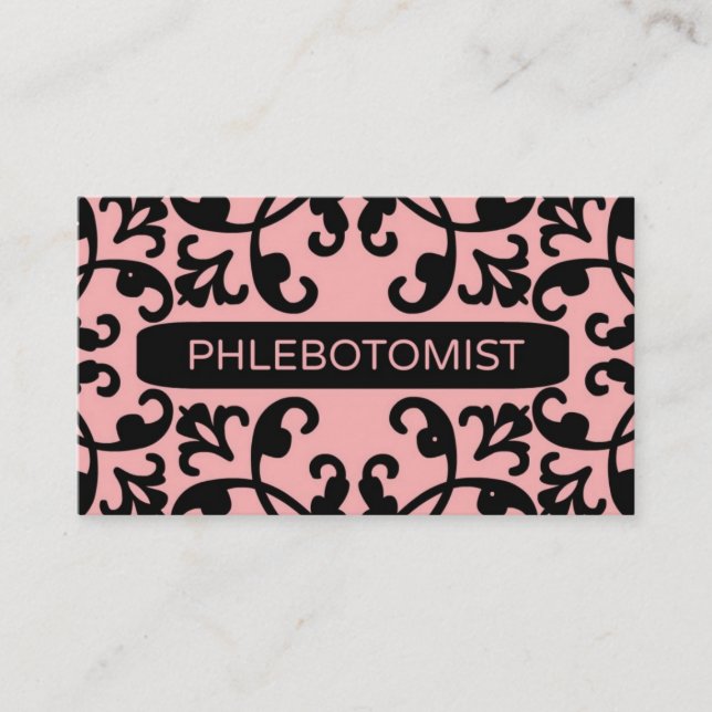 Phlebotomist Peach Damask Cartão de visita (Frente)