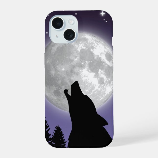 Phone case with a wolf howling at the full moon (Verso)