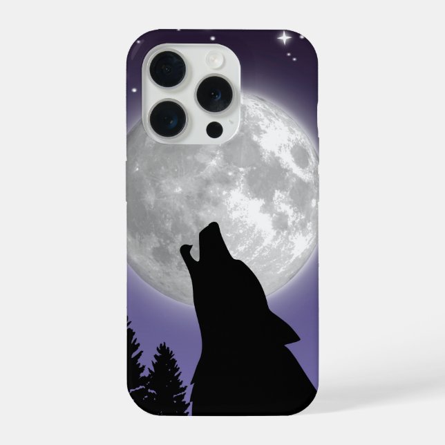 Phone case with a wolf howling at the full moon (Verso)