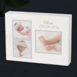 Photo Baby Birth Stats Nome Vintage White<br><div class="desc">A madeira branca quase vintage parece com suas fotos pessoais,  nome de bebê e estatísticas. Mostra na mesa ou pendura na parede. Faz um presente de excelente para vovó,  vovô,  mãe ou Pai.</div>