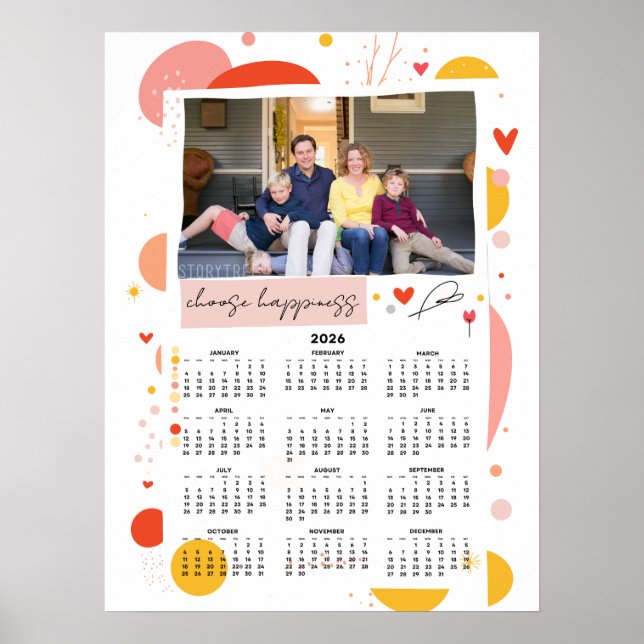 Photo Calendar 2026 Choose Happiness Poster 18x24 (Frente)