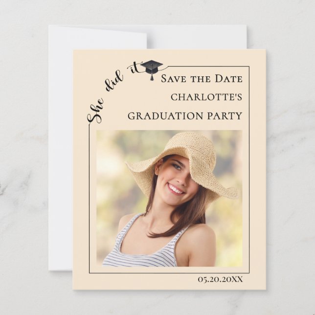 Photo Champagne Graduation Save the Date card (Frente)