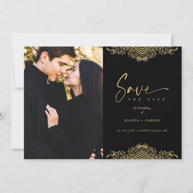 Photo Elegant Fake Golden Filigree Wedding (Frente)