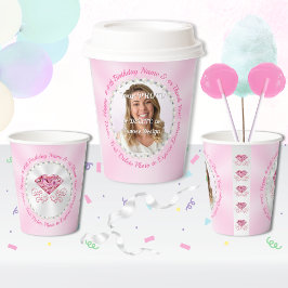 Photo Personalized, Pink Birthday Paper Cups