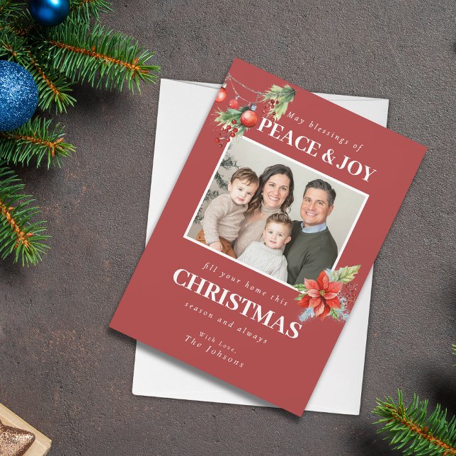 Photo Poinsettia Christian Christmas Holiday Card (Criador carregado)