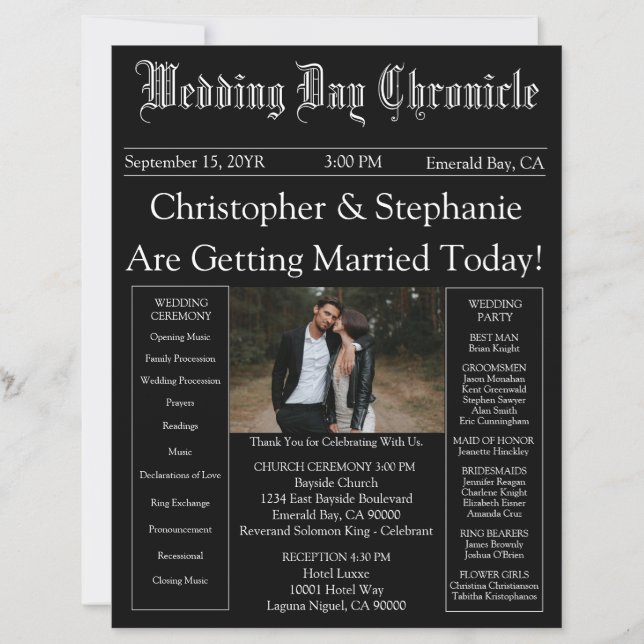 Photo QR Code Minimalist Newspaper Wedding Program (Frente)