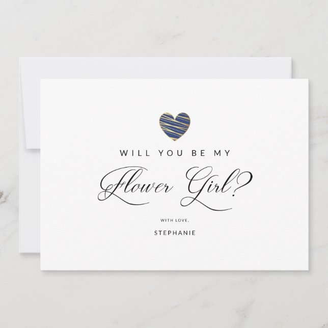 Photo Will You Be My flower Girl Navy Heart (Frente)