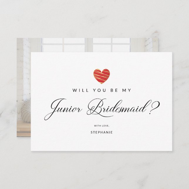 Photo Will You Be My Junior Bridesmaid Red Heart (Frente/Verso)