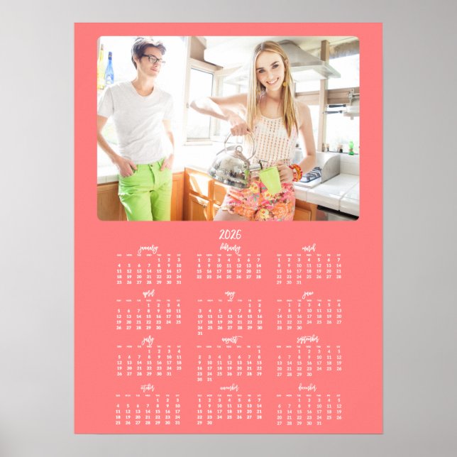 Photo Yearly Calendar 2026 Coral Poster (Frente)