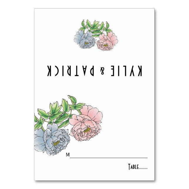 Pia pastel rosa, cartão azul de escolta floral (Frente)