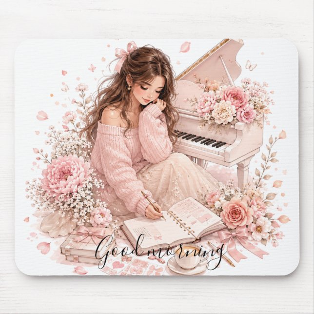 Piano Floral Mouse Pad para Música (Frente)