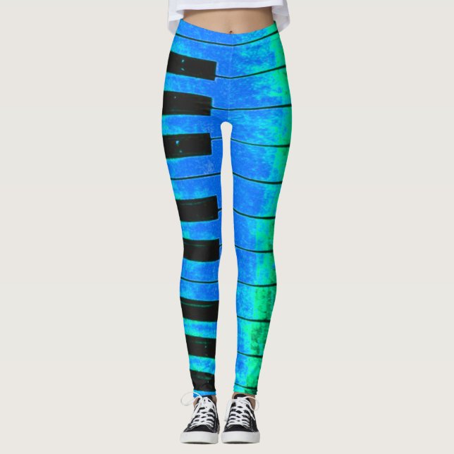 PIANO Keys Black and Blue Leggings (Frente)